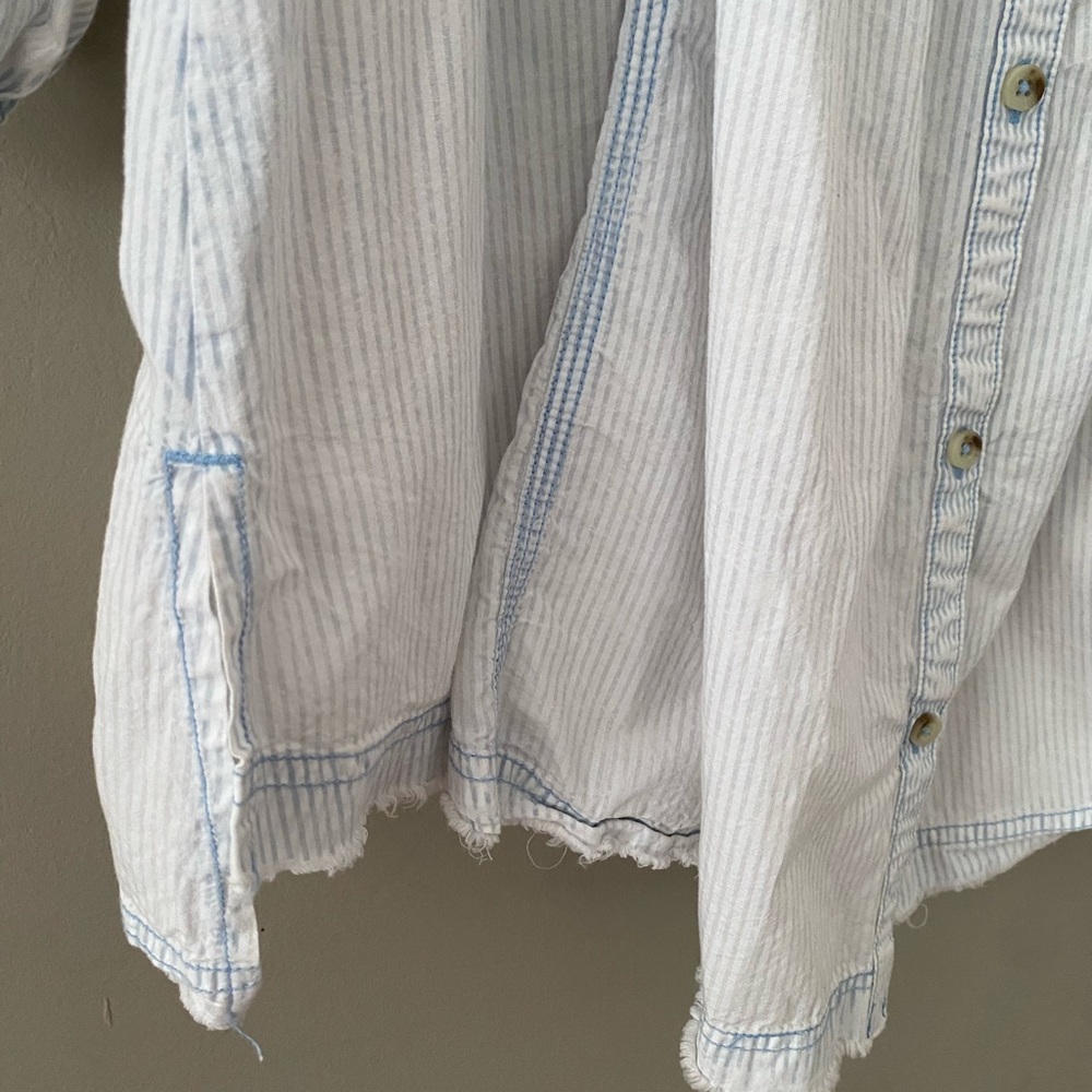 Free People | Yoke neck, 3/4 sleeve, seersucker striped swim cover | SZ M - Picture 6 of 6